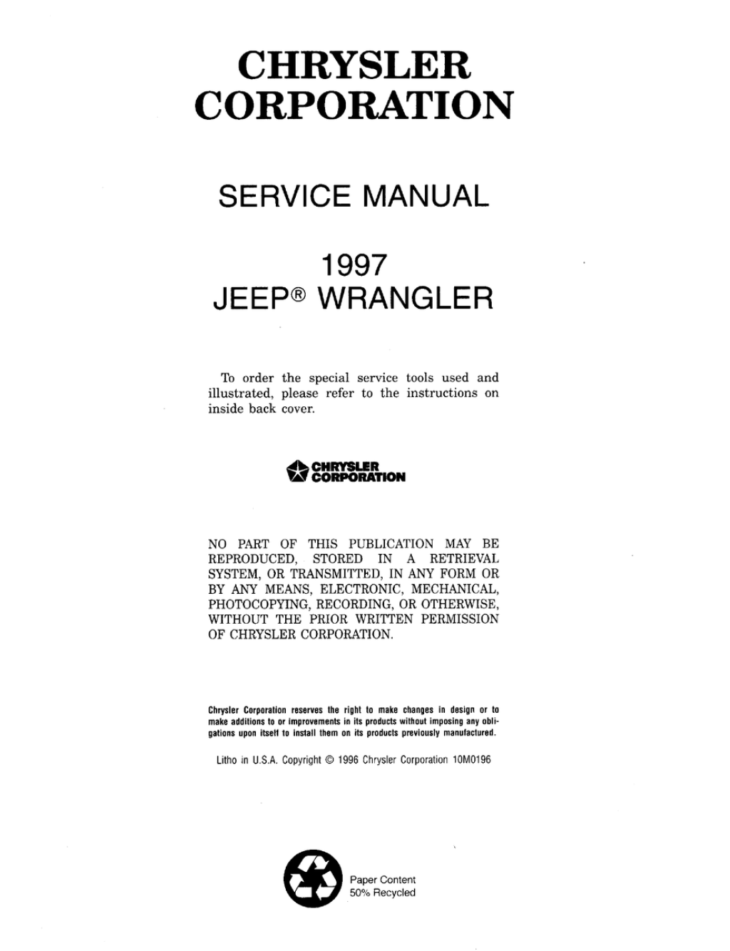 Picture of: JEEP WRANGLER  AUTOMOBILE SERVICE MANUAL  ManualsLib
