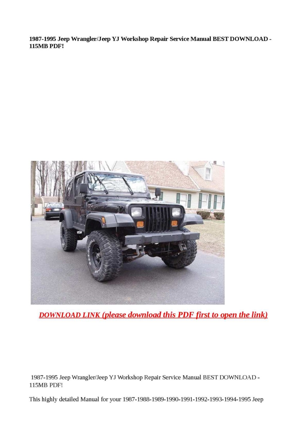 Picture of: – Jeep Wrangler/Jeep YJ Workshop Repair Service Manual