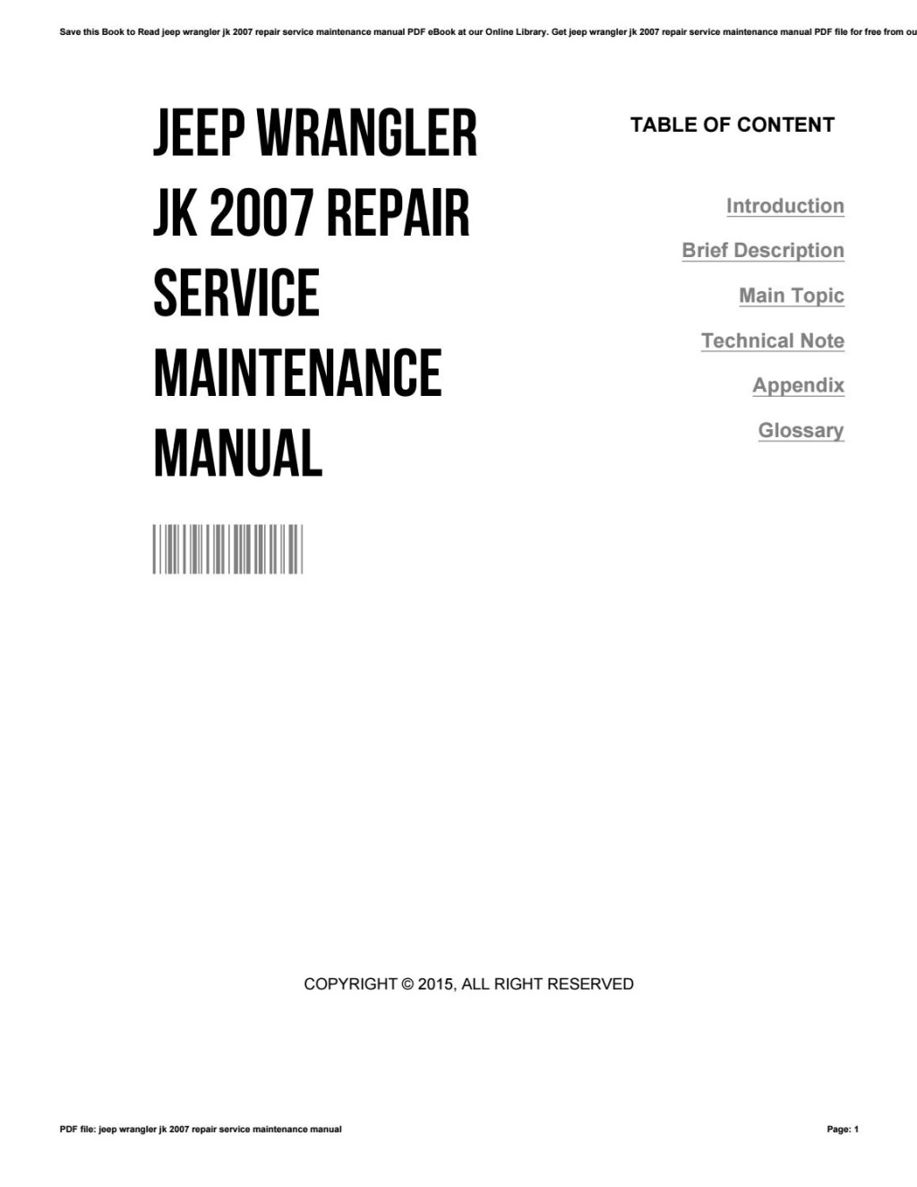 Picture of: Jeep wrangler jk  repair service maintenance manual by p
