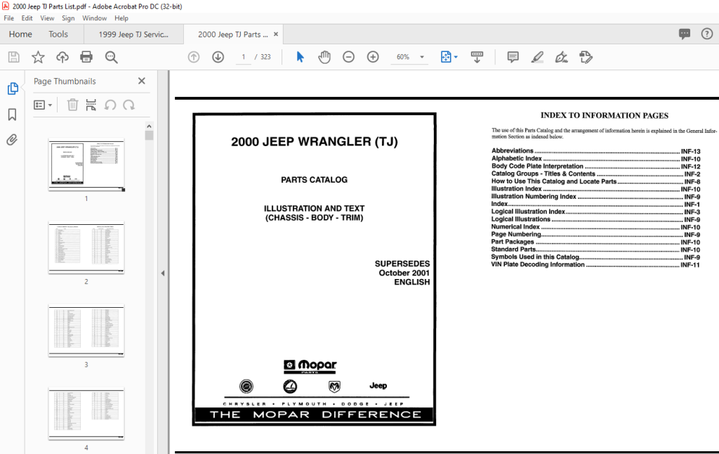 Picture of: Jeep Wrangler TJ Parts List Manual – PDF DOWNLOAD