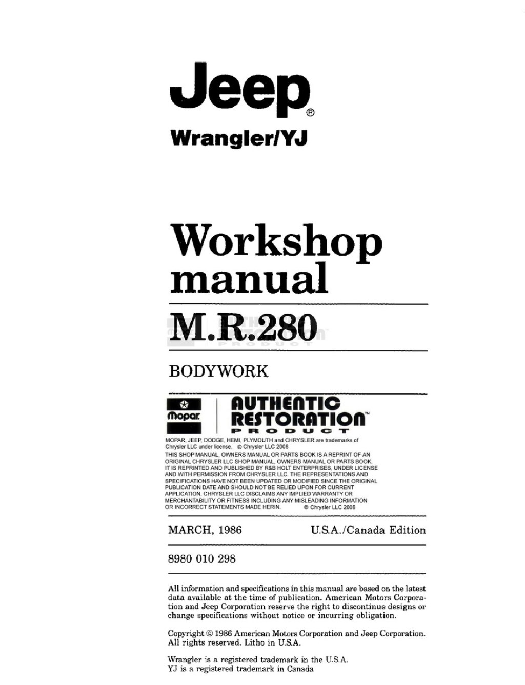 Picture of: JEEP  WRANGLER WORKSHOP MANUAL Pdf Download  ManualsLib